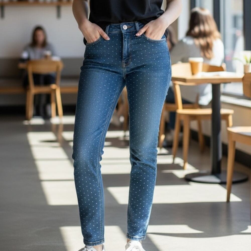 2/$30 TOPSHOP Skinny Jeans Full Rhinestone Size 26 Stretch W26 / L30